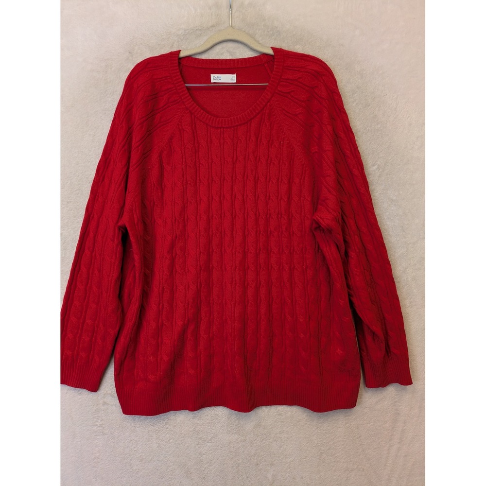 Croft & Barrow Sweater Women's 1X Red Cable Knit Crew Neck Long‎ Sleeve Acrylic